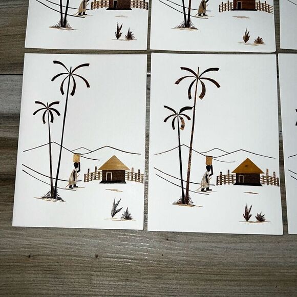 Vintage Wood Cut Veneer Blank Cards Caribbean Handmade Set 10 4”X5.5” Ethnic - Picture 2 of 8